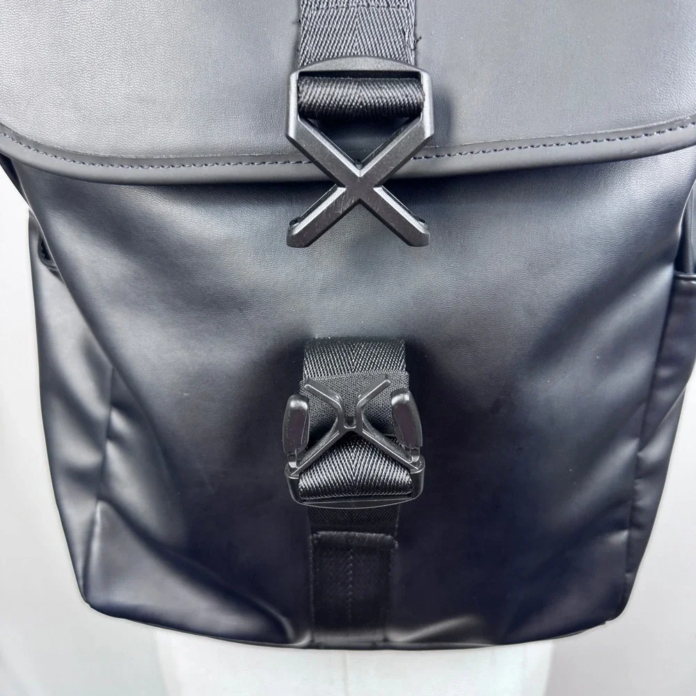 Zara Black Rubberized Minimalist Backpack Matte X-Buckle Techwear Bag